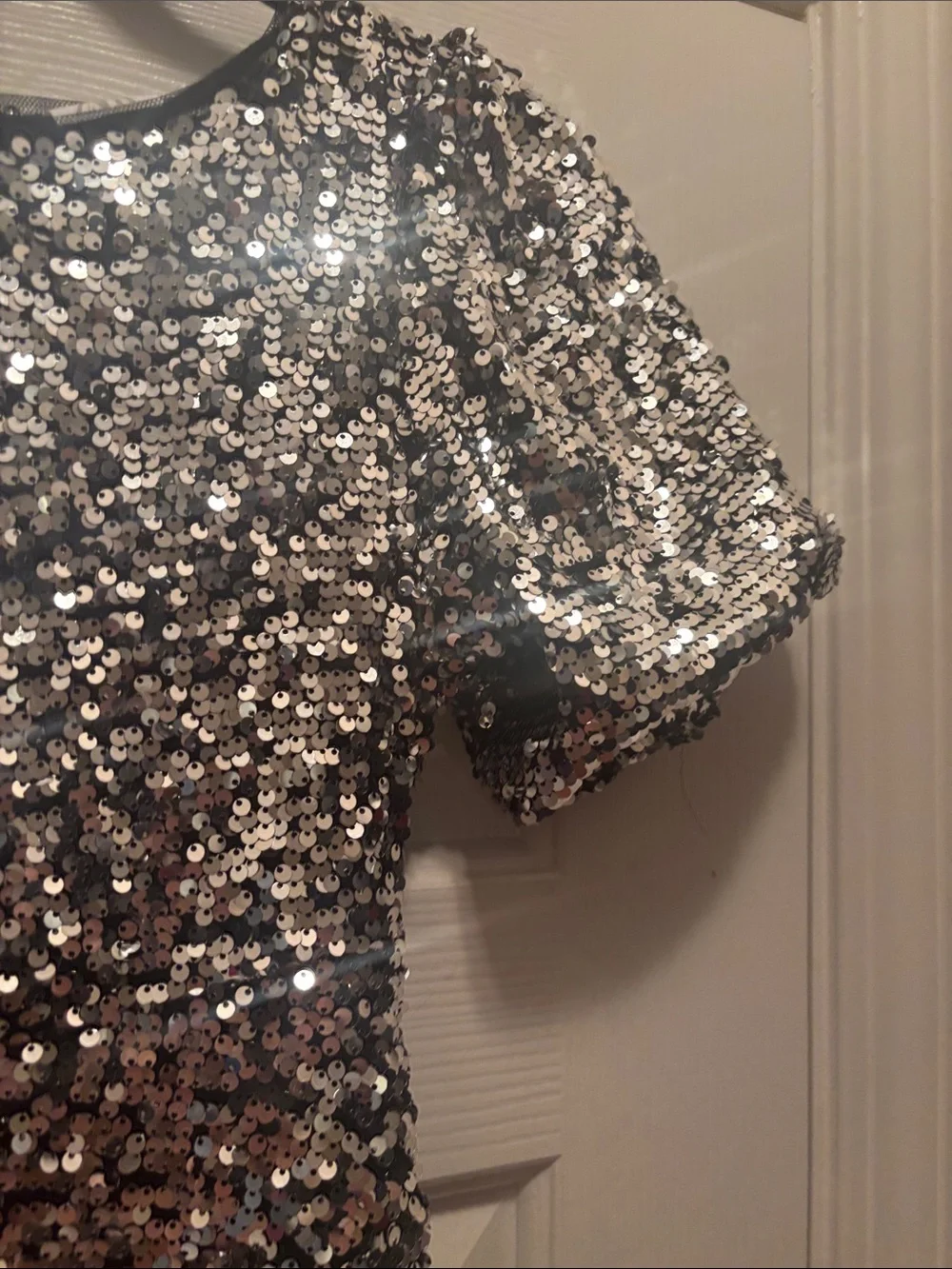 Zara Silver Sequin Puff-Sleeve Party Dress